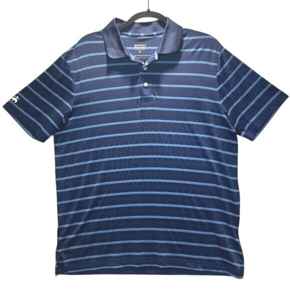 Brooks Brothers Other - Brooks Brothers Mens Large Polo Shirt Navy Blue Striped Short Sleeve Collared Te